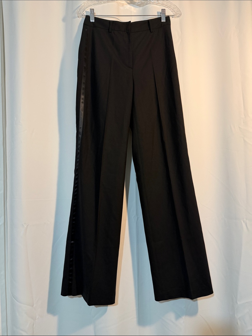Saks Fifth Avenue Black Wide-Leg Pants with Satin Side Stripe B4